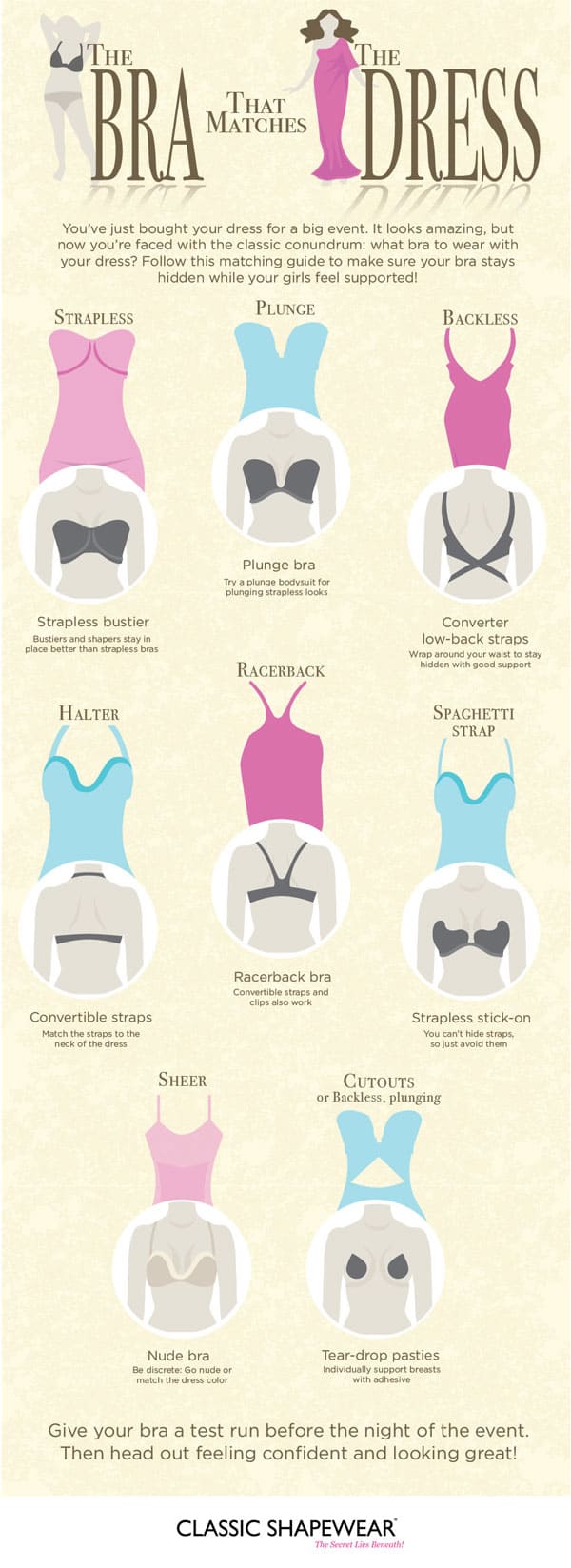 Matching guide for bra and dress infographic