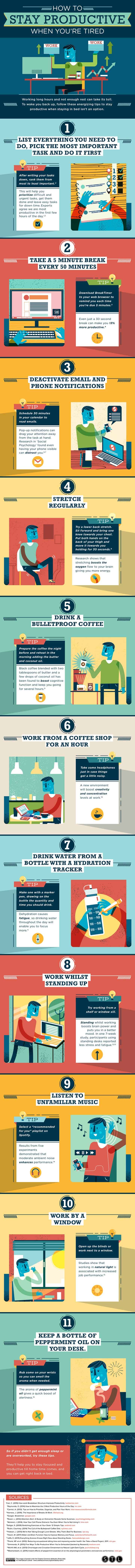 infographic describes how to stay productive when you're tired